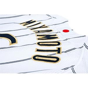 ミズノ　５２ＭＷ－３３４５１　ホワイト×ネイビー　サイズ：Ｌ－０１５　野球日本代表　背番号・選手名入り　ホーム用レプリカユニフォームシャツ（１５番：田中将大）　