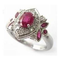 Ruby & Diamond Engagement Cluster Ring Vintage Marquise Style Platinum