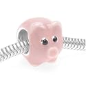 Silver Plated Pink Enamel Pig Large Hole Bead Fits Pandora