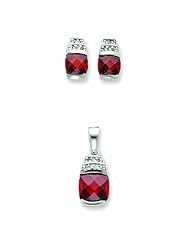 Genuine .925 Sterling Silver Red & Clear CZ Pendant & Earring Set. 100% Satisfaction Guaranteed.