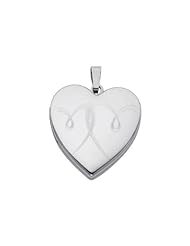 Sterling Silver Engraved Heart Locket Pendant (0.95" or 24mm Height)