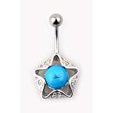 Sterling Silver Belly Button Ring with Turquoise and CZ Stones