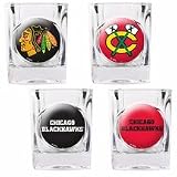 NHL Chicago Blackhawks Four Piece Square Shot Glass Set (Individual Logos)