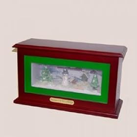 WOODEN BOX W LIGHT, WIND-UP MUSIC and SNOW SCENE TABLEPIECE - 11.25 WOODEN BOX W BATTERY... by 