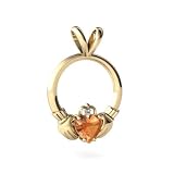 14K Yellow Gold Heart Fire Opal Celtic Claddagh Pendant