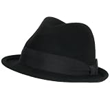New 100% Wool Felt Fedora Stingy Brim Godfather Hat Black Medium