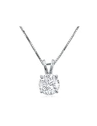 14K White Gold Diamond Solitaire Pendant (1/2ct H/I SI2-SI3 18 Box Chain)