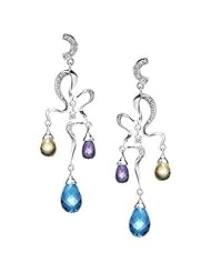 Diamond and Color Stone Chandelier Earrings 14k White Gold (0.69 Cttw, Si Clarity, F Color)
