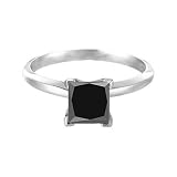1/4 CT Princess Cut Black Diamond Solitaire Ring 14K White Gold in Size 7 (Available In Sizes 4 - 10)