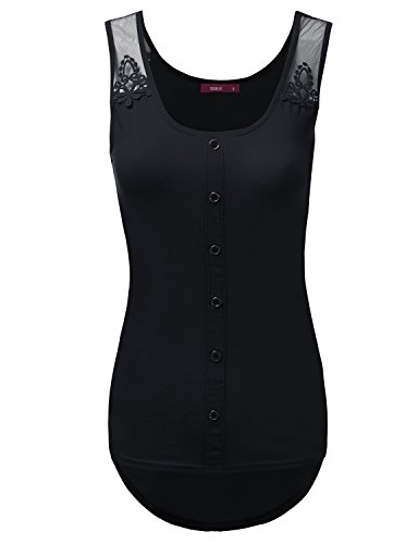 Doublju Women Sleeveless Lace High low Button Down Girlish Tank Top