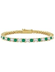 Emerald and Diamond Tennis Bracelet 14K Yellow Gold - 3.00 CT TGW