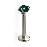 Stainless Steel Prong Set Emerald CZ Labret Piercing Jewelry - 16g