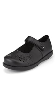 Leather Floral Appliqué Wide Fit School Shoes