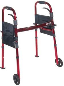Deluxe Portable Folding Travel Walker with 5“ Wheels and Fold up Legs , Color: Red