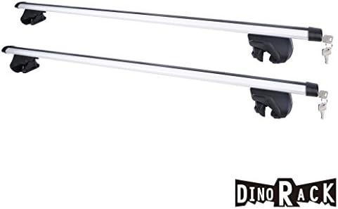 DINORACK 2pcs 48" Silver+Black Aircraft Aluminum Aftermarket Clamp-Adjustable Roof Rack Cross Bars With Lock &amp; Key + Brackets + Mounting Hardwares