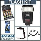 Canon Speedlite 580EX II, Shoe Mount Flash - Deluxe Outfit with 4 NiMH Batteries, Charger, Flashpoint Flash Diffuser, Flashpoint Quick Flip Flash Bracket, Off-Camera eTTL2 3' Coiled Cord for Canon EOS