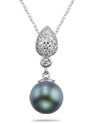 0.50 Cts Diamond & 10 mm Tahitian Pearl Pendant in 14K White Gold