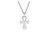 Sterling Silver Men's Ankh Cross Necklace w/t Spiga Chain