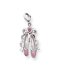 Genuine .925 Sterling Silver Pink Enameled Ballet Slippers Charm. 100% Satisfaction Guaranteed.