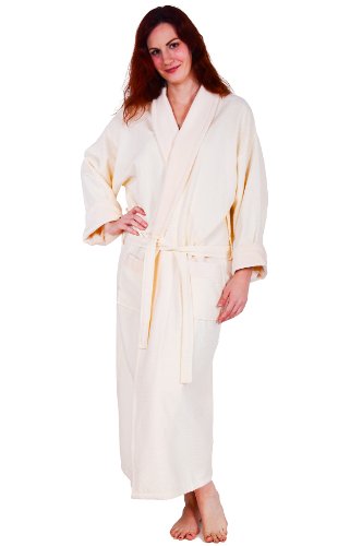 Waffle Robe with Velour Shawl 100% Cotton, Diamond Pattern Bathrobe