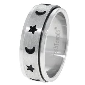 Moons and Stars Stainless Steel Spinner Ring - Size 8