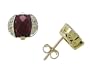 14k Yellow Gold Two Prong 8x6mm Cushion Garnet w/ Diamond (I-I1 .06ctw) Stud Earrings