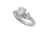 Sterling Silver CZ Solitaire Ring with Trillian Cut Accents