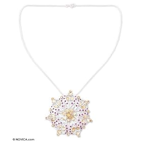 Citrine and ruby brooch necklace, 'Halo' 17.3 L by Citrine Brooches