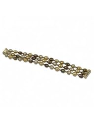 14k 3 strand (dyed) champange, chocolate and golden freshwater cultured pearl bracelet, 7.5"