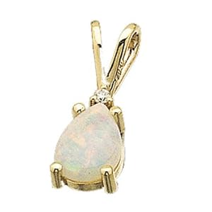 14K Yellow Gold Unique Opal Cabochon and Diamond Pendant
