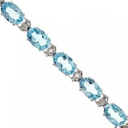 Blue Topaz & Diamond Tennis Bracelet 7 Carats in White Gold Setting
