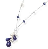 16 14k White Gold Sapphire & Cultured Freshwater Pearl Drop Necklace