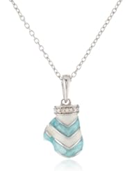 Sterling Silver Blue and White Striped Enamel Mitten with Diamond Cuff Pendant Necklace (0.02 cttw, I-J Color, I2 Clarity), 18"