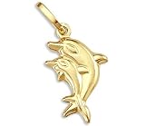 14k Yellow Gold Two Dolphins Together Charm Pendant New