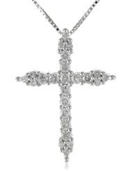 10k White Gold Diamond Cross Pendant Necklace (1/4 cttw, I-J Color, I2-I3 Clarity), 18"