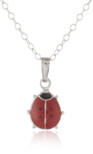 Sterling Silver Children's Red and Black Ladybug Pendant Necklace , 15"