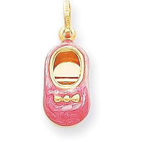Baby Shoe Pink Girl Charm, 14K Yellow Gold by Precious Accents