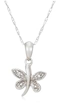 10k Choice of White or Yellow Gold Dragonfly Pendant w/ Diamond Accent