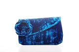 Royal blue small velvet handheld clutch bag evening handbag with velvet rose