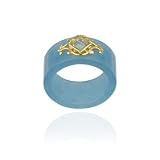 18K Gold Over Sterling Silver Genuine Blue Jade & Blue Topaz Band Ring