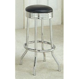 Set of 2 Retro 50's Black and Chrome Bar Stools- 24H by visiondecor Furniture
