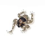 10.2 Carat Smoky Quartz And 3.2 Carat Diamond Frog Pin In 14kt White Gold