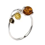 Sterling Silver Multicolor Amber Branch of Berries Ring