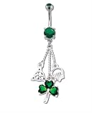 DANGLING GEM CLOVER, CLADDAGH AND CELTIC KNOT BELLY RING