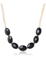 Black Onyx and White Freshwater Cultured Pearl (5-5.5mm) Strand Necklace, 16" with 2" Extender