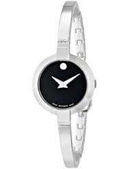 Movado Womens 0606595 Bela Stainless Steel Case and Bangle Bracelet Black Dial Watch
