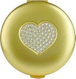 BettyK Gold Compact Mirror with Crystal Heart