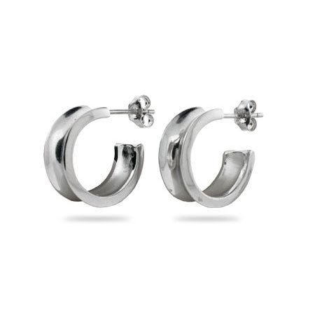Eve's Addiction Concave Sterling Silver Hoop Earrings