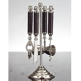 LEATHER BAR SET - 5 PIECE BAR SET WITH BROWN CROCODILE HANDLES - bar set by Jaf Gifts