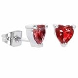 Sterling Silver Red cz Heart Stud Earrings